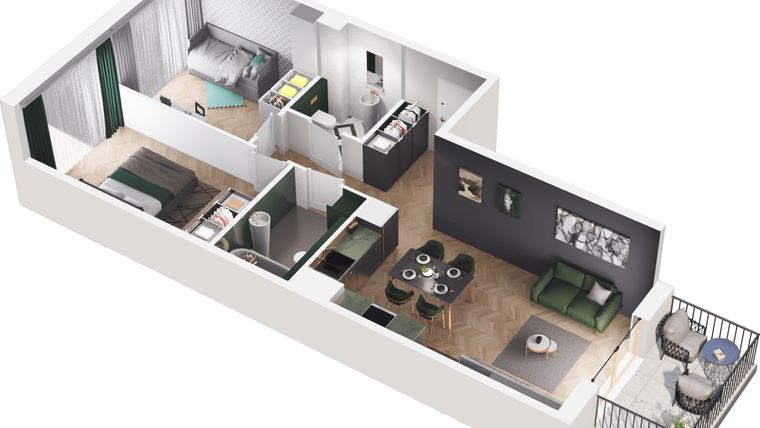 Rzut - Mieszkanie na sprzedaż 2 pokoje o powierzchni 33,79 m² - numer A2.103.M04 w Mieszkaj w mieście - Ogrody Glogera