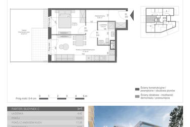 Rzut - Mieszkanie na sprzedaż 2 pokoje o powierzchni 39,86 m² - numer 4 w Unikat Apartamenty C
