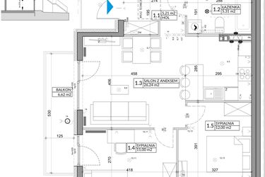 Rzut - Mieszkanie na sprzedaż 3 pokoje o powierzchni 61,85 m² - numer 31B w Osiedle Młodych etap IV