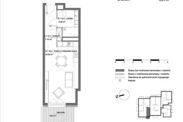 Rzut - Mieszkanie na sprzedaż 1 pokój o powierzchni 39,42 m² - numer B.1.10 w Polanka 21