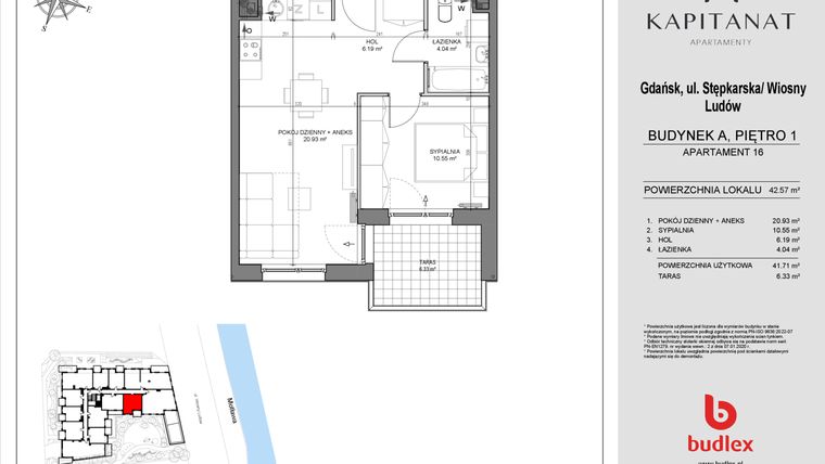 Rzut - Mieszkanie na sprzedaż 2 pokoje o powierzchni 41,71 m² - numer A16 w Kapitanat A