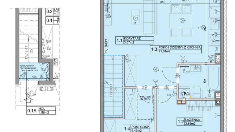 Rzut - Mieszkanie na sprzedaż 3 pokoje o powierzchni 56,07 m² - numer 34 w Manufaktura Marki 2 etap II