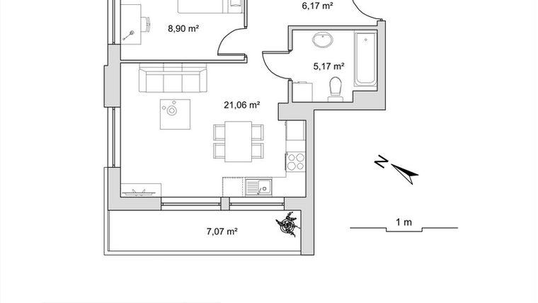 Rzut - Mieszkanie na sprzedaż 2 pokoje o powierzchni 44,87 m² - numer 6.24 w Vela Park bud. 6