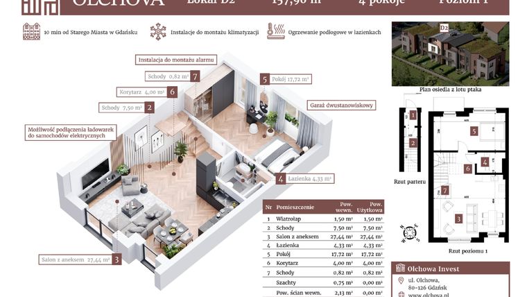 Rzut - Mieszkanie na sprzedaż 4 pokoje o powierzchni 157,9 m² - numer D2 w Olchova