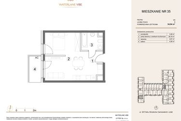 Rzut - Mieszkanie na sprzedaż 1 pokój o powierzchni 34,94 m² - numer 35 w Waterlane Vibe
