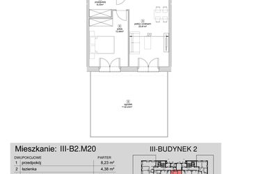 Rzut - Mieszkanie na sprzedaż 2 pokoje o powierzchni 49,25 m² - numer III-B2.M20 w Strefa Cegielnia 3