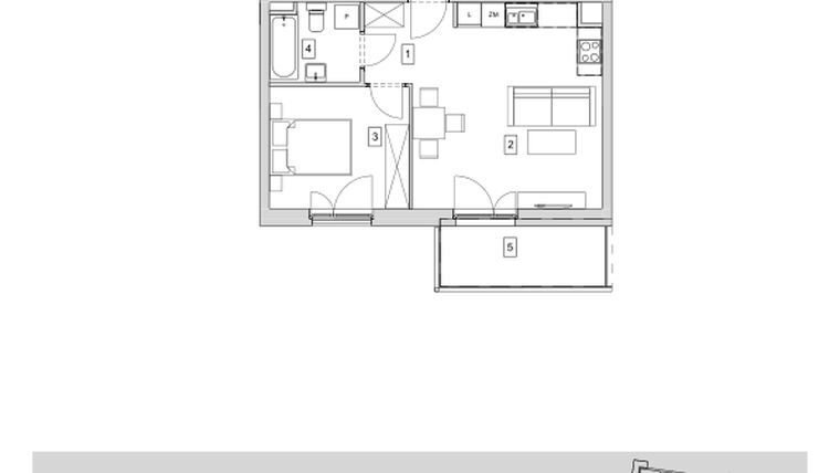 Rzut - Mieszkanie na sprzedaż 2 pokoje o powierzchni 41,28 m² - numer B5-K3-2-2 w ATAL Strachowicka II