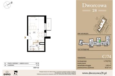 Rzut - Mieszkanie na sprzedaż 1 pokój o powierzchni 36,22 m² - numer C74 w Dworcowa 28