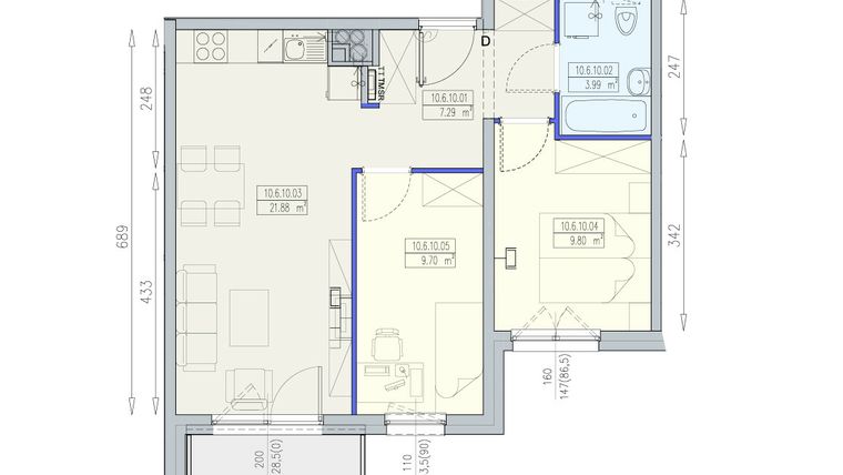 Rzut - Mieszkanie na sprzedaż 3 pokoje o powierzchni 52,67 m² - numer K2 10/6/10/3a w Południk 17 - budynek K2