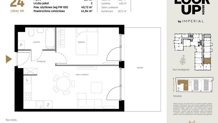 Rzut - Mieszkanie na sprzedaż 2 pokoje o powierzchni 40,72 m² - numer A.24 w Look Up House