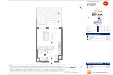 Rzut - Mieszkanie na sprzedaż 1 pokój o powierzchni 25,43 m² - numer D3 w Osiedle Bokserska 71 Etap 2 Faza 3