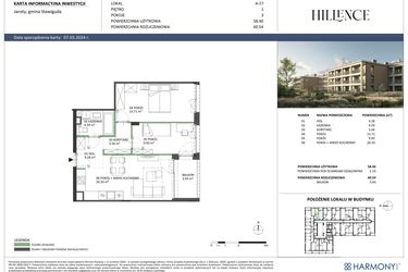Rzut - Mieszkanie na sprzedaż 3 pokoje o powierzchni 60,54 m² - numer A-17 w Hillence