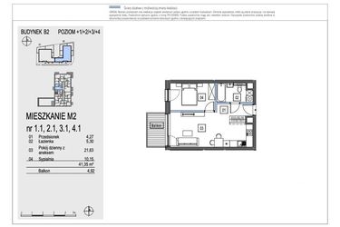 Rzut - Mieszkanie na sprzedaż 2 pokoje o powierzchni 41,35 m² - numer B2.1.1 w Chryzantemovo