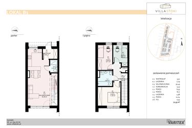 Rzut - Dom na sprzedaż 4 pokoje o powierzchni 71,55 m² - numer B1 w Villa Stoki (domy)