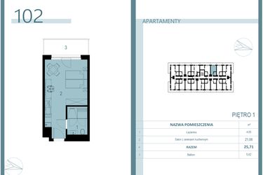 Rzut - Mieszkanie na sprzedaż 1 pokój o powierzchni 25,71 m² - numer 102 w Linea Mare Mrzeżyno