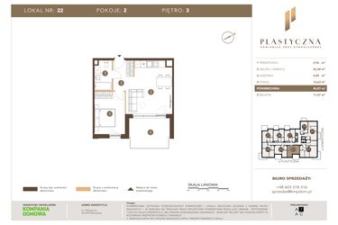 Rzut - Mieszkanie na sprzedaż 2 pokoje o powierzchni 44,87 m² - numer PK-LM-22 w Plastyczna Kamienica przy Sympatycznej