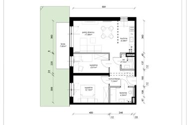 Rzut - Mieszkanie na sprzedaż 3 pokoje o powierzchni 59 m² - numer F.0.02.3k w Art.Teo etap 3