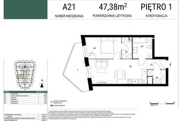 Rzut - Mieszkanie na sprzedaż 2 pokoje o powierzchni 47,38 m² - numer A21 w Drago