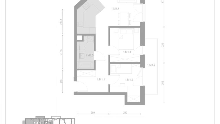 Rzut - Mieszkanie na sprzedaż 3 pokoje o powierzchni 59,98 m² - numer M1 w Apartamenty Casa Sole