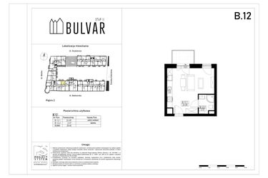 Rzut - Mieszkanie na sprzedaż 1 pokój o powierzchni 25,42 m² - numer B12 w Bulvar etap II