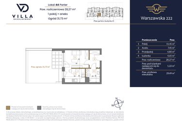 Rzut - Mieszkanie na sprzedaż 1 pokój o powierzchni 28,27 m² - numer 44 w Warszawska 222 bud. D