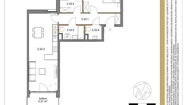 Rzut - Mieszkanie na sprzedaż 3 pokoje o powierzchni 67,39 m² - numer 32 w Osiedle Sfera etap II