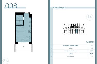 Rzut - Mieszkanie na sprzedaż 1 pokój o powierzchni 25,71 m² - numer 008 w Linea Mare Mrzeżyno