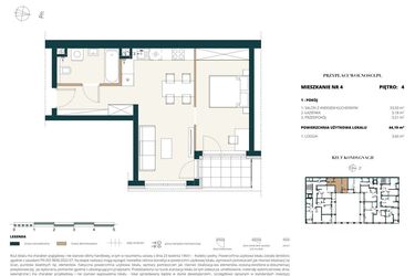 Rzut - Mieszkanie na sprzedaż 1 pokój o powierzchni 44,14 m² - numer 4. M4. w Przy Placu Wolności