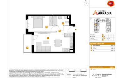 Rzut - Mieszkanie na sprzedaż 2 pokoje o powierzchni 40 m² - numer B1.13 w Osiedle Arkadia etap 2