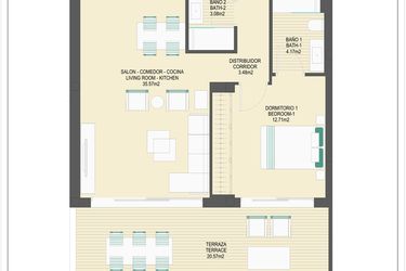 Rzut - Mieszkanie na sprzedaż 3 pokoje o powierzchni 90,54 m² - numer B61C w Arrecife by UrbinCasa