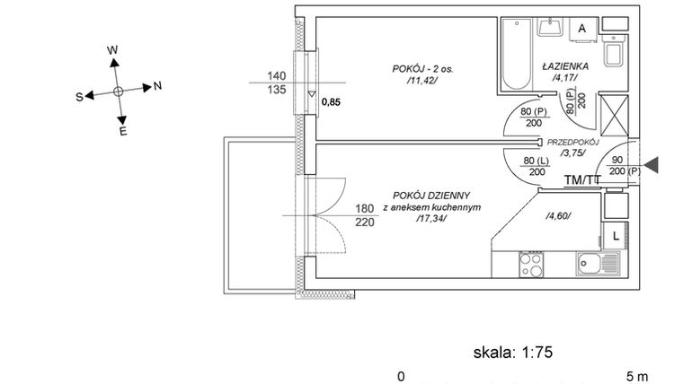 Rzut - Mieszkanie na sprzedaż 2 pokoje o powierzchni 36,68 m² - numer M52 w Osiedle Mała Dziesiąta etap II