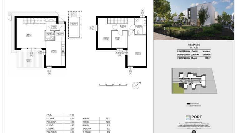 Rzut - Dom na sprzedaż 4 pokoje o powierzchni 108,76 m² - numer I.A1.A.39 w Port Drzewny