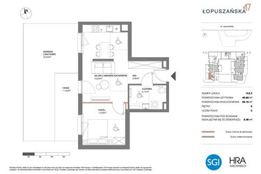 Rzut - Mieszkanie na sprzedaż 2 pokoje o powierzchni 50,16 m² - numer H.0.2 w Łopuszańska 47 - etap 3