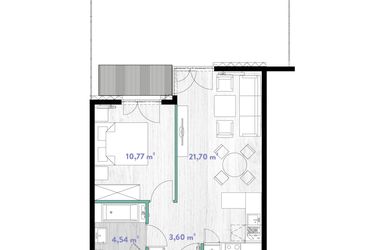 Rzut - Mieszkanie na sprzedaż 2 pokoje o powierzchni 40,62 m² - numer A.00.10 w Do Wilgi