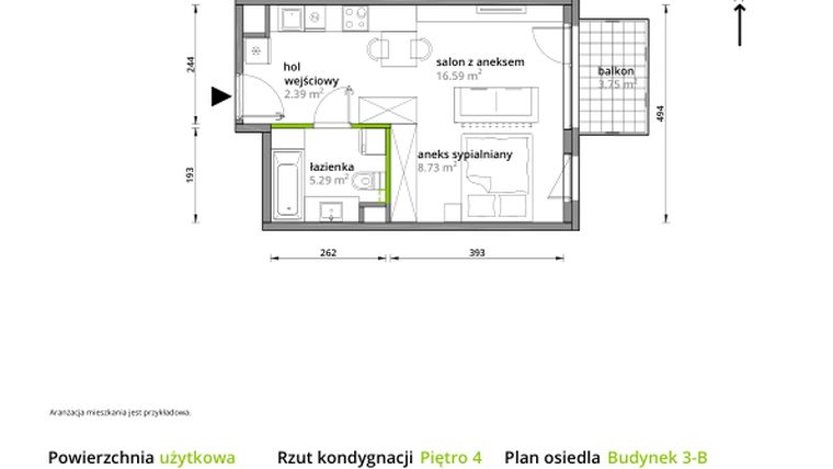 Rzut - Mieszkanie na sprzedaż 1 pokój o powierzchni 33 m² - numer B/041 w Aleje Praskie