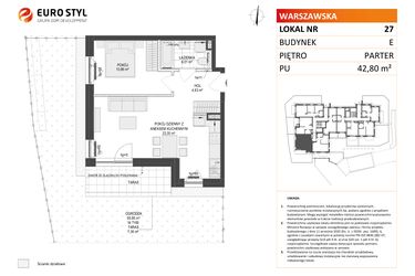 Rzut - Mieszkanie na sprzedaż 2 pokoje o powierzchni 42,8 m² - numer E.27 w Osiedle Warszawska