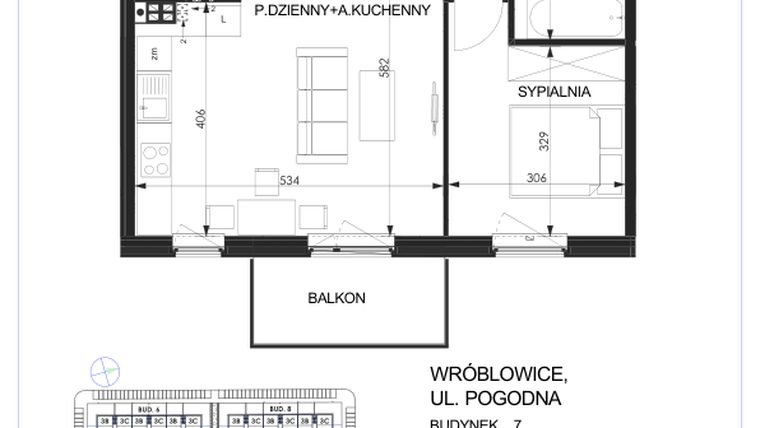 Rzut - Mieszkanie na sprzedaż 2 pokoje o powierzchni 47,6 m² - numer 7B - 3B w Zielona Lutynia