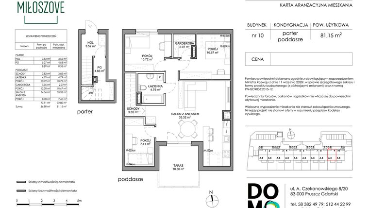 Rzut - Mieszkanie na sprzedaż 4 pokoje o powierzchni 81,15 m² - numer 9A w Miłoszove