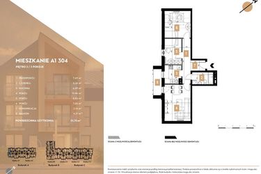 Rzut - Mieszkanie na sprzedaż 3 pokoje o powierzchni 51,7 m² - numer A1.304 w MOTTO Wojnów