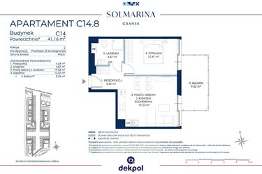 Rzut - Mieszkanie na sprzedaż 2 pokoje o powierzchni 41,16 m² - numer C14.8 w Sol Marina etap III