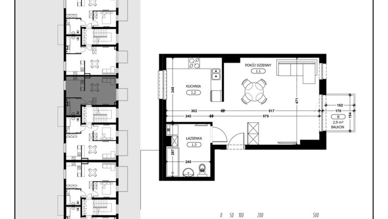 Rzut - Mieszkanie na sprzedaż 1 pokój o powierzchni 41,09 m² - numer B1-M9 w Śląska Park