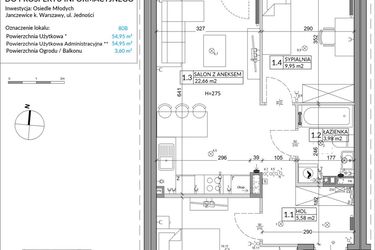 Rzut - Mieszkanie na sprzedaż 3 pokoje o powierzchni 54,95 m² - numer 80B w Osiedle Młodych etap VII