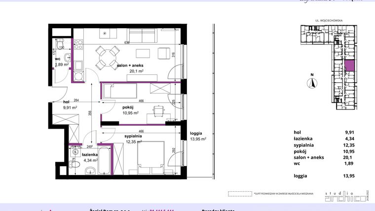 Rzut - Mieszkanie na sprzedaż 3 pokoje o powierzchni 59,54 m² - numer 30 w Wojciechowska Square
