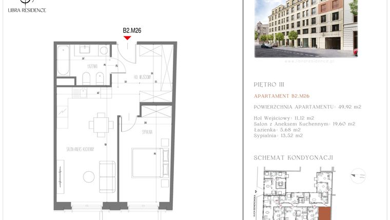 Rzut - Mieszkanie na sprzedaż 3 pokoje o powierzchni 95,25 m² - numer B2.M26 w Libra Residence
