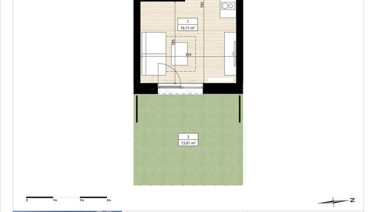 Rzut - Mieszkanie na sprzedaż 1 pokój o powierzchni 20,01 m² - numer B3/0/7 w Montano bud. B3 - apartamenty inwestycyjne