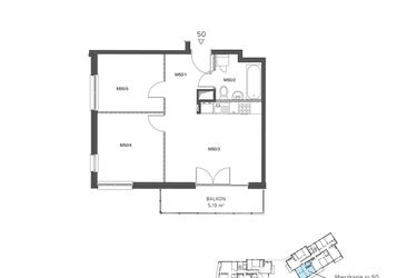 Rzut - Mieszkanie na sprzedaż 3 pokoje o powierzchni 50,44 m² - numer 50 w Wzgórze Krzemionki II