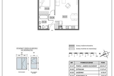 Rzut - Mieszkanie na sprzedaż 2 pokoje o powierzchni 45,5 m² - numer 9.B.16 w Nowe Południe bud. 9