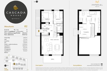 Rzut - Mieszkanie na sprzedaż 4 pokoje o powierzchni 89,16 m² - numer 10.2 w CASCADA House