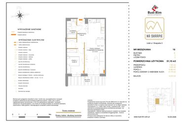 Rzut - Mieszkanie na sprzedaż 2 pokoje o powierzchni 51,15 m² - numer B19 w Na Skarpie bud. B