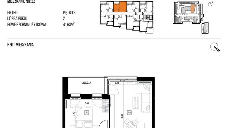 Rzut - Mieszkanie na sprzedaż 2 pokoje o powierzchni 41,63 m² - numer 22K/22 w NATURAMA II